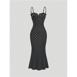 Sweetra Black & White Polka Dot Sexy Casual Backless Sleeveless Women's